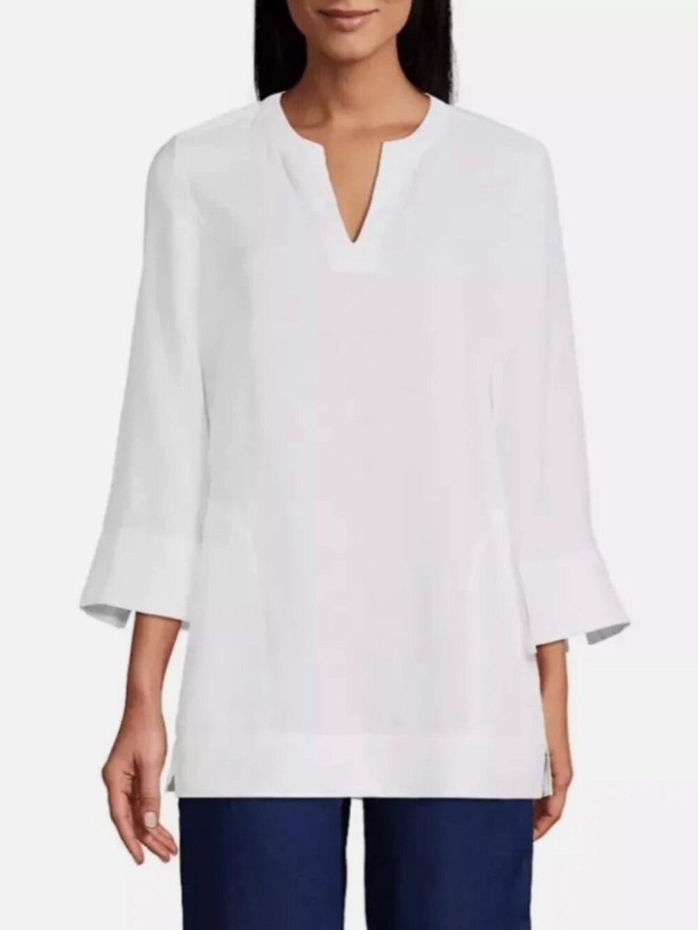 Lands' End Women's 3/4 Sleeve Linen Blend Tunic Top